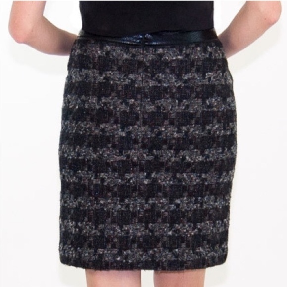 Tory Burch Tweed Pencil Skirt w/ Python Leather Waist Trim - Picture 3 of 16
